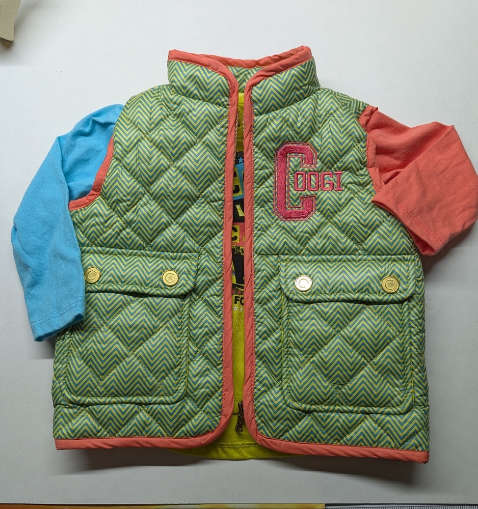Coogi zip up puffer vest Embroidered Logo & LS top NEW sz 18m snap pockets